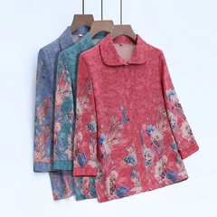 おばあちゃんの夏服シャツ、中高年女性のトップス、薄手の母親のゆったり大きいサイズの高齢者服