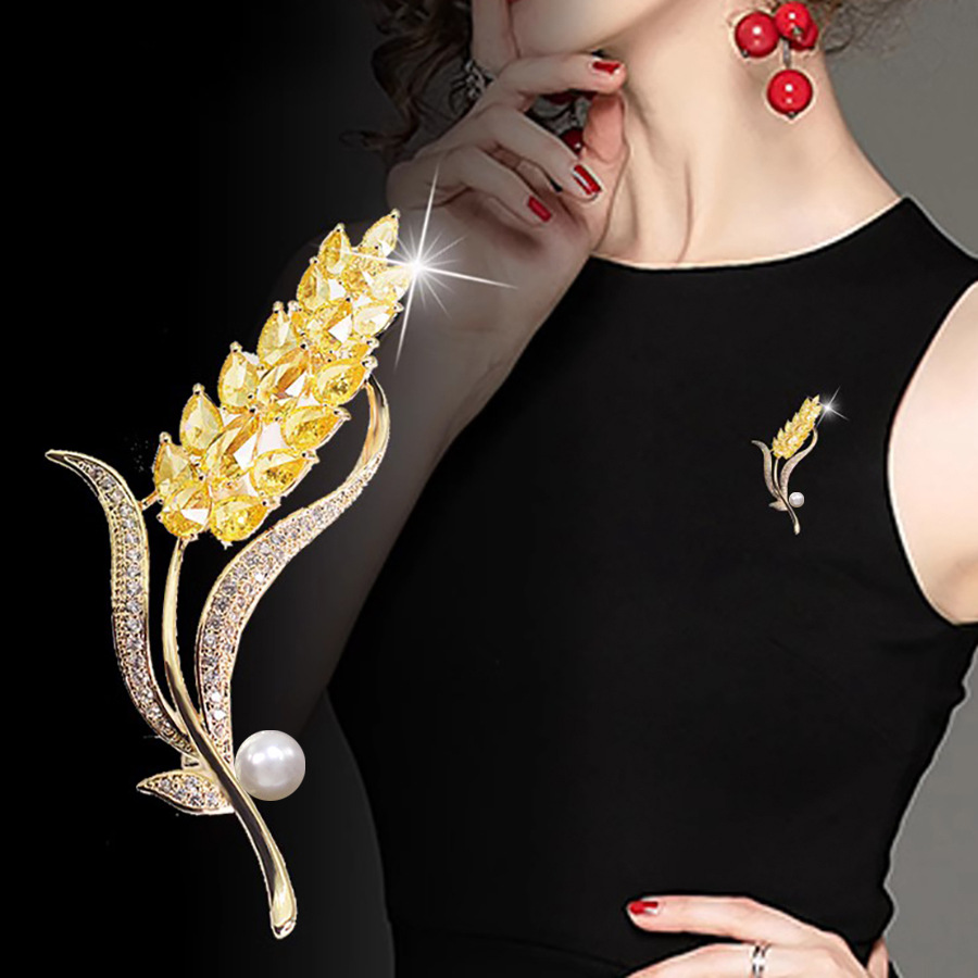 Golden big wheat ear brooch women's high-end coat suit elegant retro elegant pin versatile simple accessories corsage