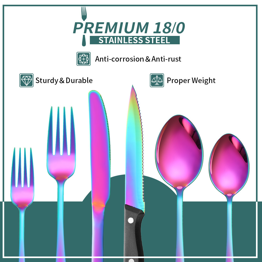 Amazon Cross-Border 24/48 Piece Western Dessert Four Person Set Gold Steak Knife Fork Spoon Stainless Steel Tableware Set