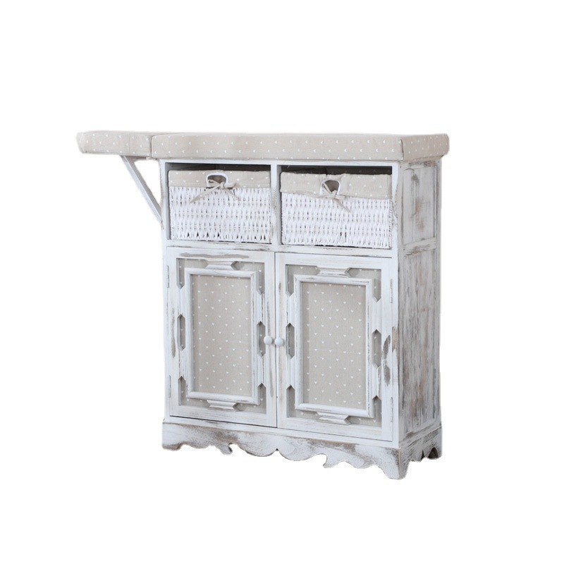 Armario de planchar de madera retro americano tabla de planchar de tela de madera tabla de planchar gabinete tabla de planchar almacenamiento armario de doble puerta