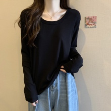 大码女2025早春新款黑色欧货打底衫内搭胖mm遮肚显瘦长袖t恤上衣