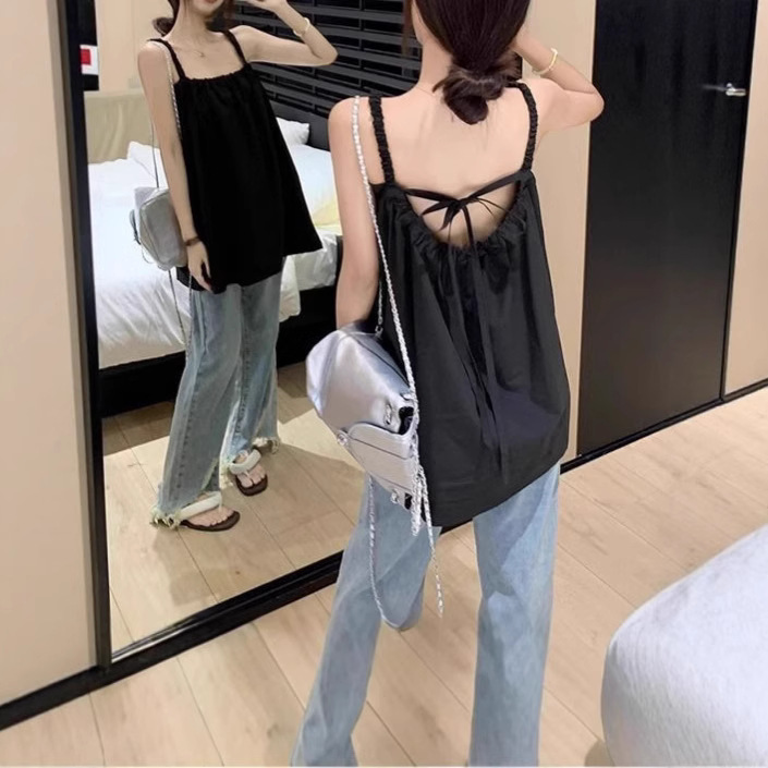 Backless Lace-Up Suspender Shirt for Women Summer 2025 New Korean Design Sexy Black Outer Sleeveless Top Backless Lace-Up Suspender Shirt for Women Summer 2025 New Korean Design Sexy Black Outer Sleeveless Top