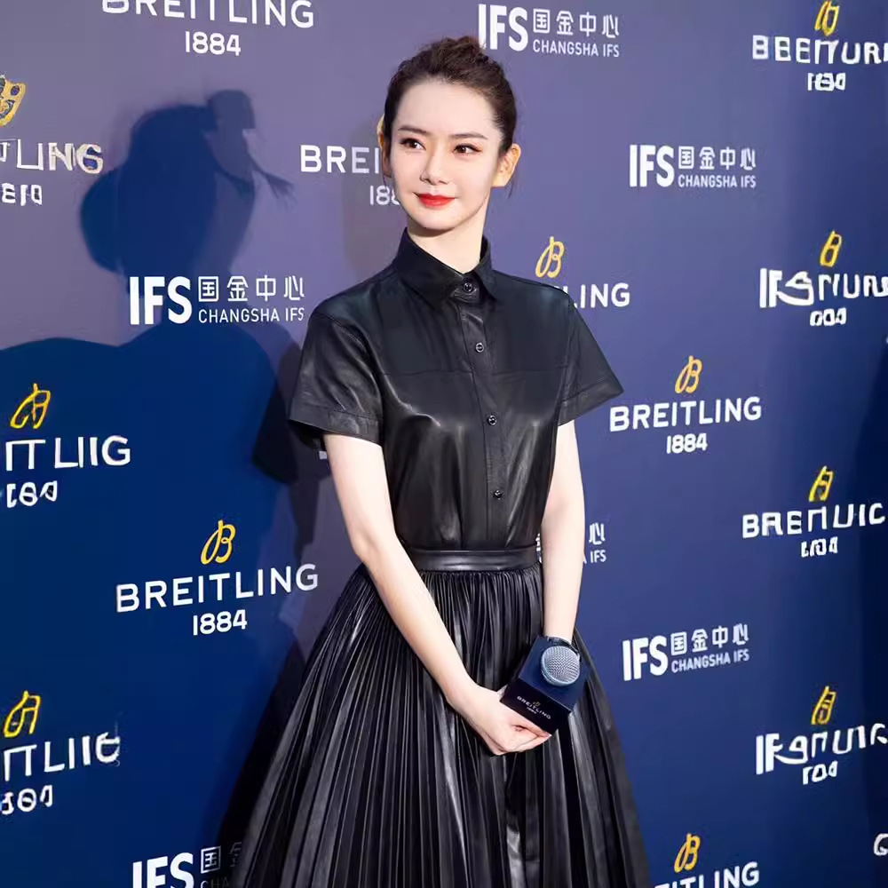 Genuine Leather Jacket Hn2021 Spring & Fall Outwear Goatskin Handsome Girdle Qi Wei Song Qi's Same Style Short-Sleeved Shirt Top for Women