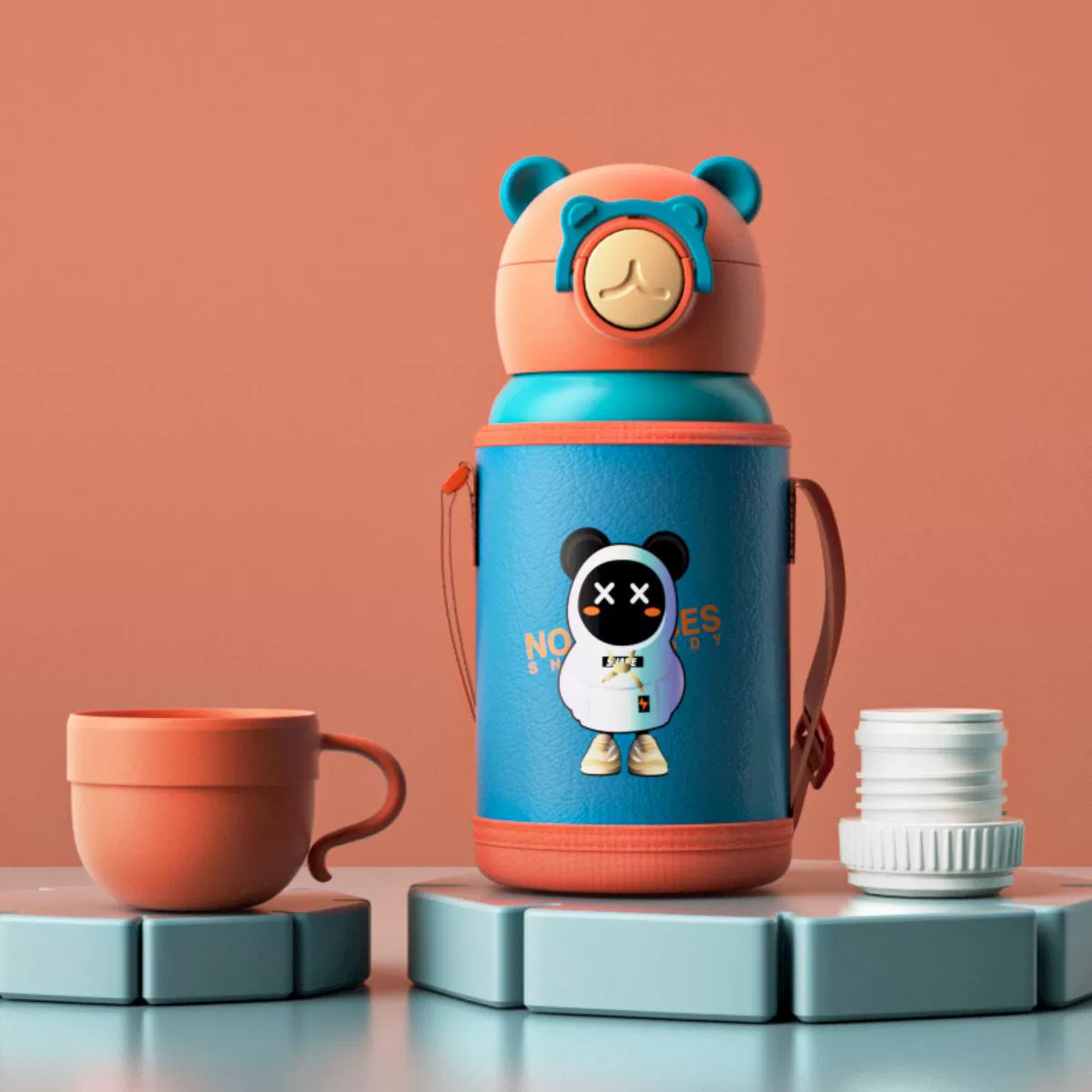 BirthStory Kids Glass Bottle with Stainless Straw, 600ml, 316 Triple Cover, Colorful Shoulder Bag