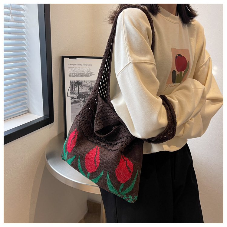 Women's Medium Fabric Flower Vintage Style Vacation Weave Open Handbag display picture 40