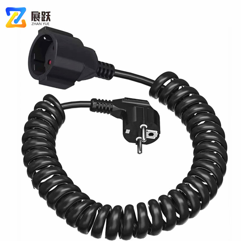 欧规螺旋延长线弹簧线欧规德式弹簧延长线 欧标弹簧延长电源线