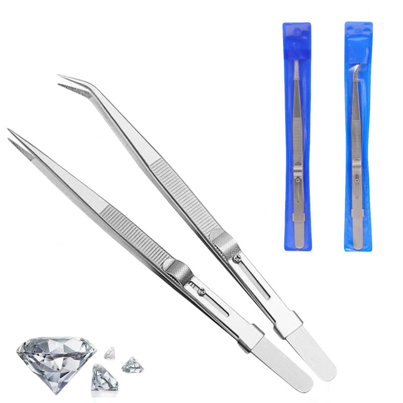 珠宝钻石夹持镊子多功能镶嵌带锁防滑耐用稳定可调节不锈钢珠宝镊