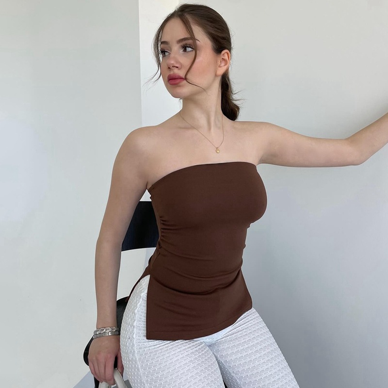 Women's Clothing Sexy Solid Color Strapless Top Off The Shoulder Elastic Tight Fitting Summer New Arrival_ecoleips.com