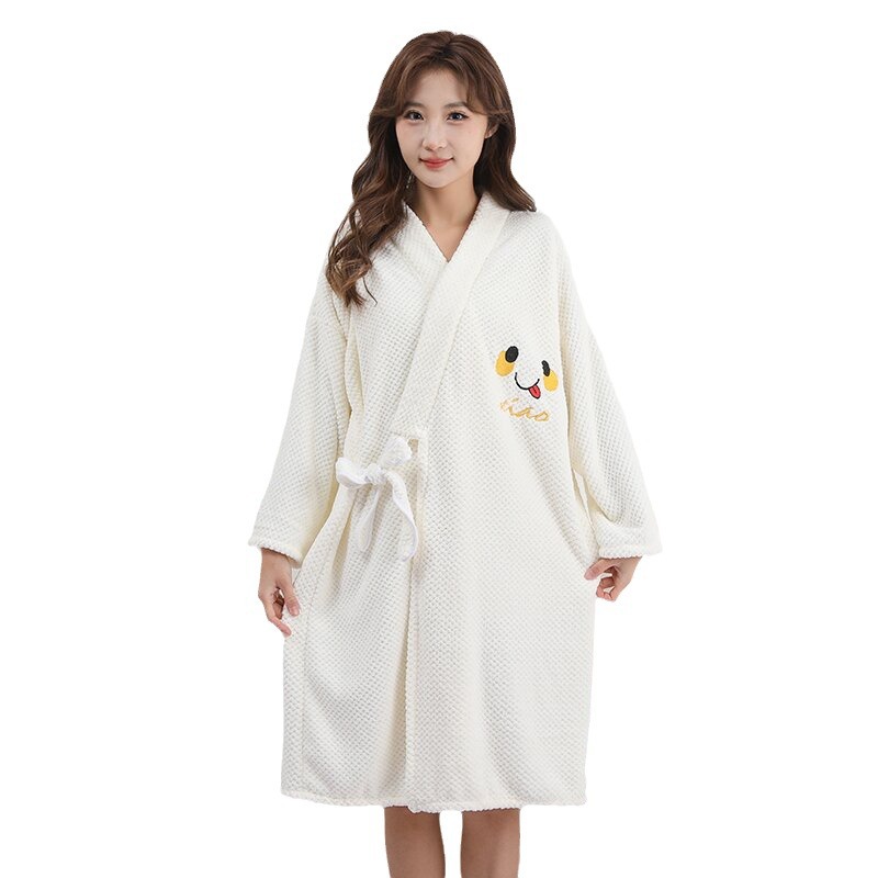 목욕 타월 2024 파인애플 산호 양털 가정용 목욕 가운 여성의 가을과 겨울 성인 착용 랩 목욕 빠른 건조 잠옷