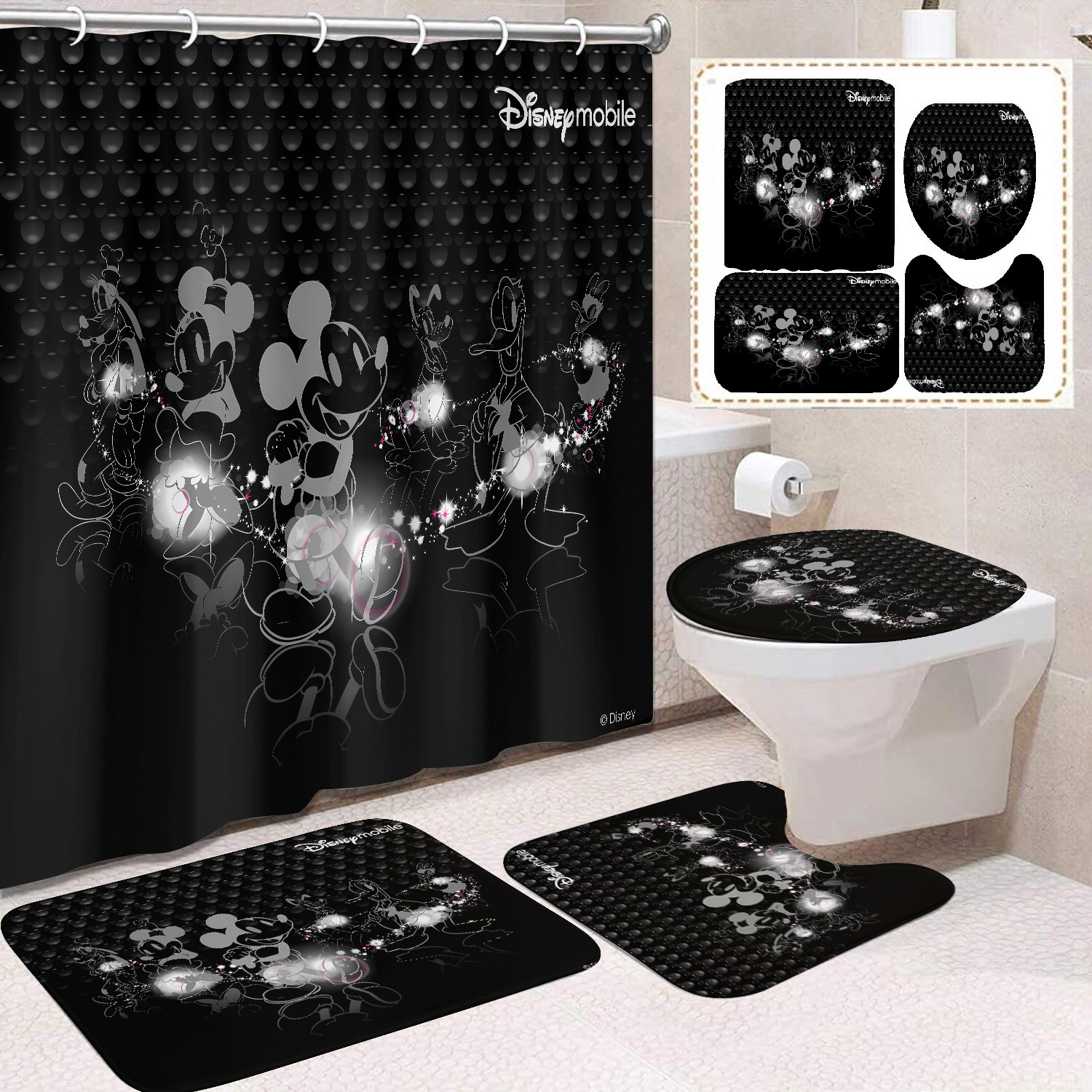 Venta directa de fábrica lindo baño de dibujos animados de cuatro piezas cortina de ducha impermeable cortina de ducha sin perforación cortina de partición de baño de baño