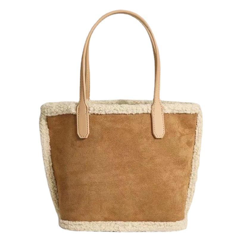 Bolso de felpa de gran capacidad estilo otoño/invierno, bolso de gamuza tipo cubo para madre e hija