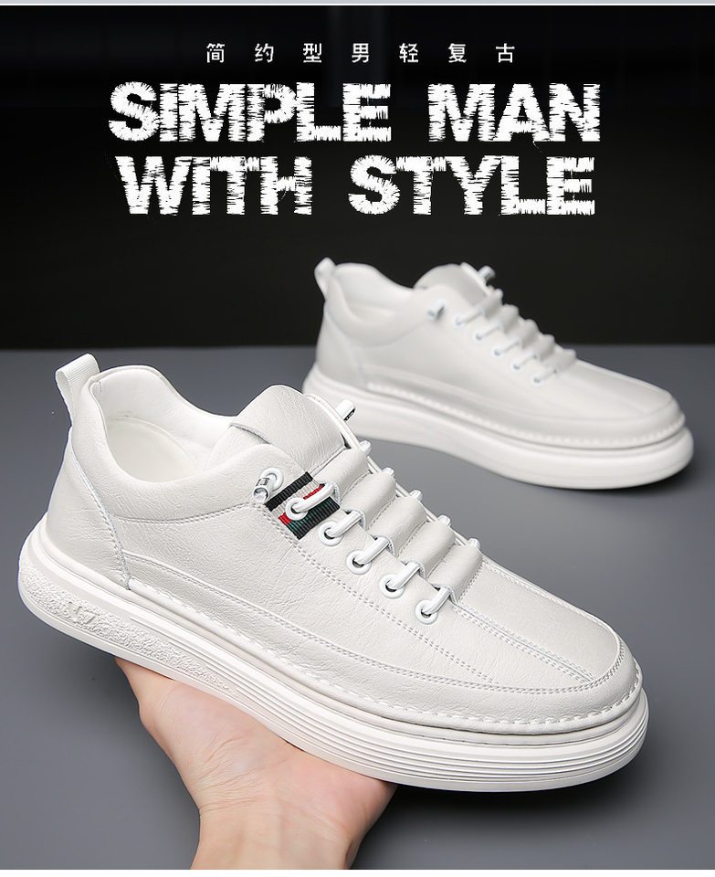 Giày sneaker nam da bò thật phối da, đế bằng mềm, cổ thấp, dây thun co giãn — GX2036 kaki, GX2036 màu trắng, GX2036 màu xám chi tiết 3