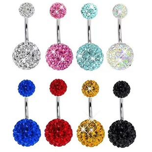 Factory Direct Sales Multi-Color High-Quality Rhinestone Gypsophila Shambhala Ball 316 Stainless Steel Rod Piercing Jewelry Navel Ring