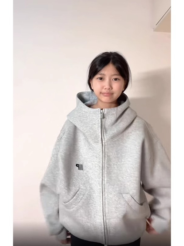美式高街潮牌灰色高领连帽卫衣女春秋宽松高级感休闲情侣百搭外套|undefined