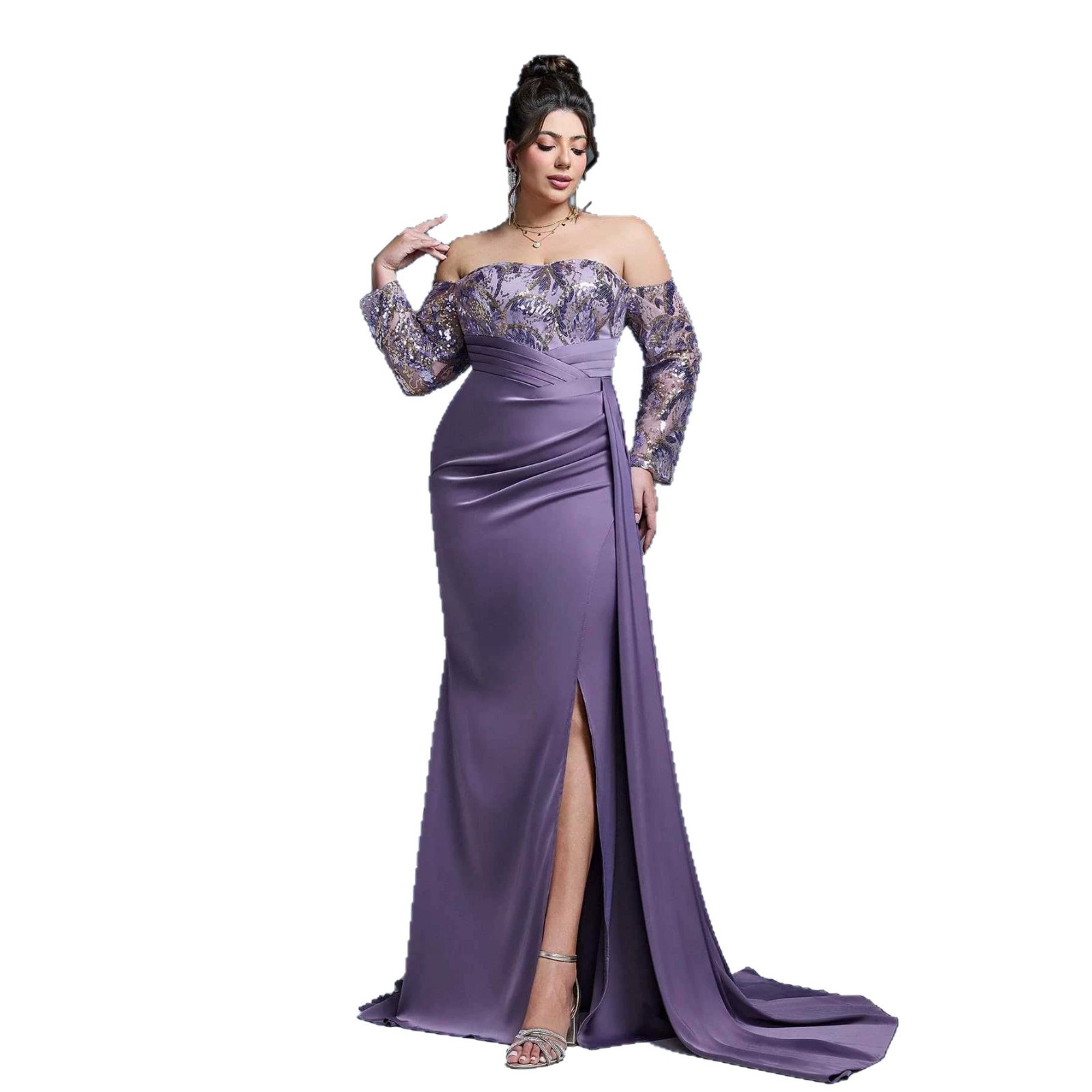 New Purple Slit Ball Gown For Women Sexy Long Evening Dress High-End Luxury Party Wear_ecoleips.com
