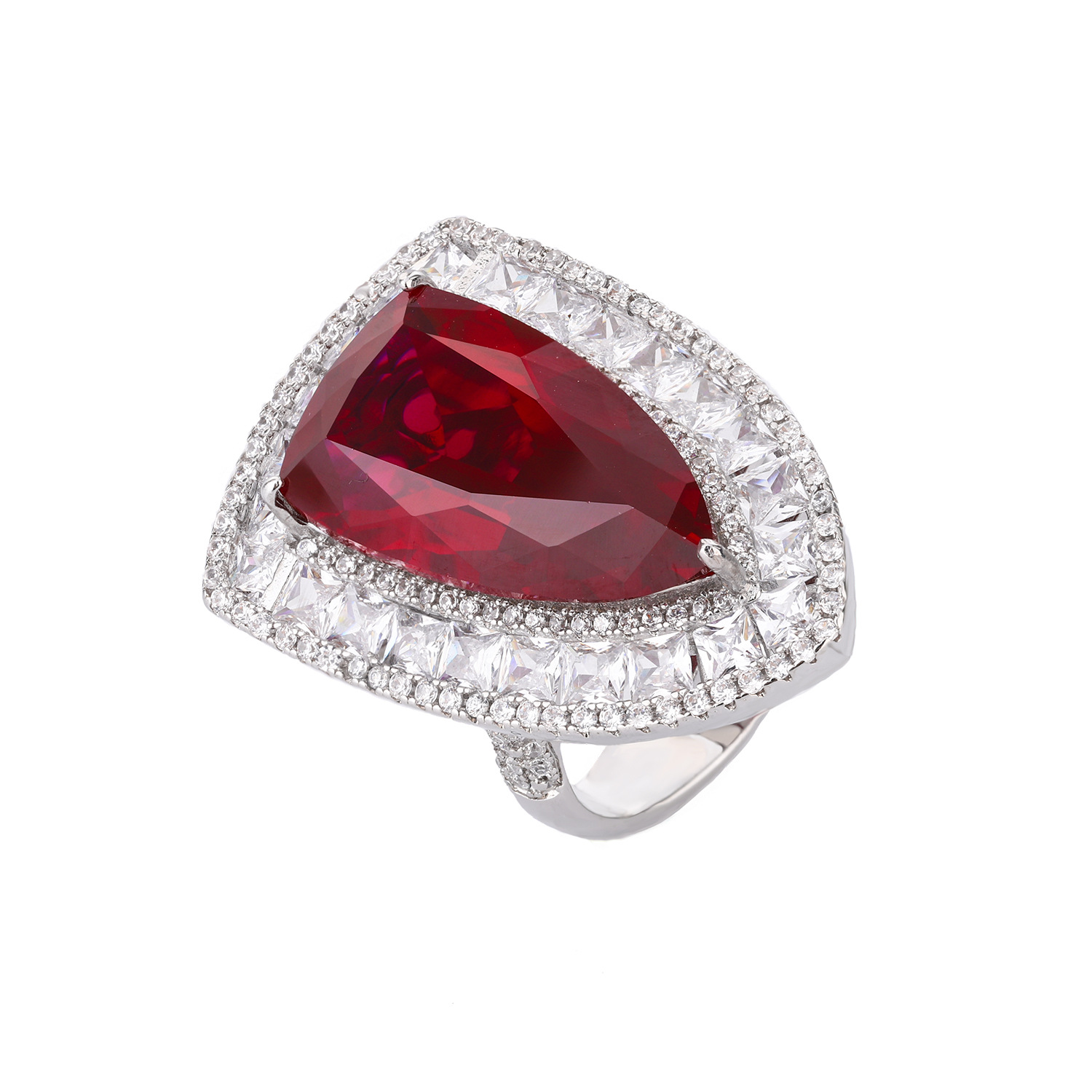 Zhuang Sheng joyería de cobre inferior chapado en oro de simulación de color del Tesoro corindón bala personalidad anillo de lujo de luz femenina 13*23