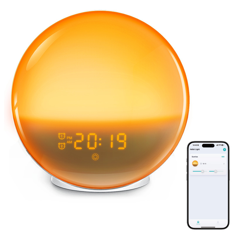 日の出の日没をシミュレートする自然覚醒灯led電子目覚まし時計ランプカラフルな雰囲気のベッドのヘッドライトと睡眠のタイミングランプ|undefined