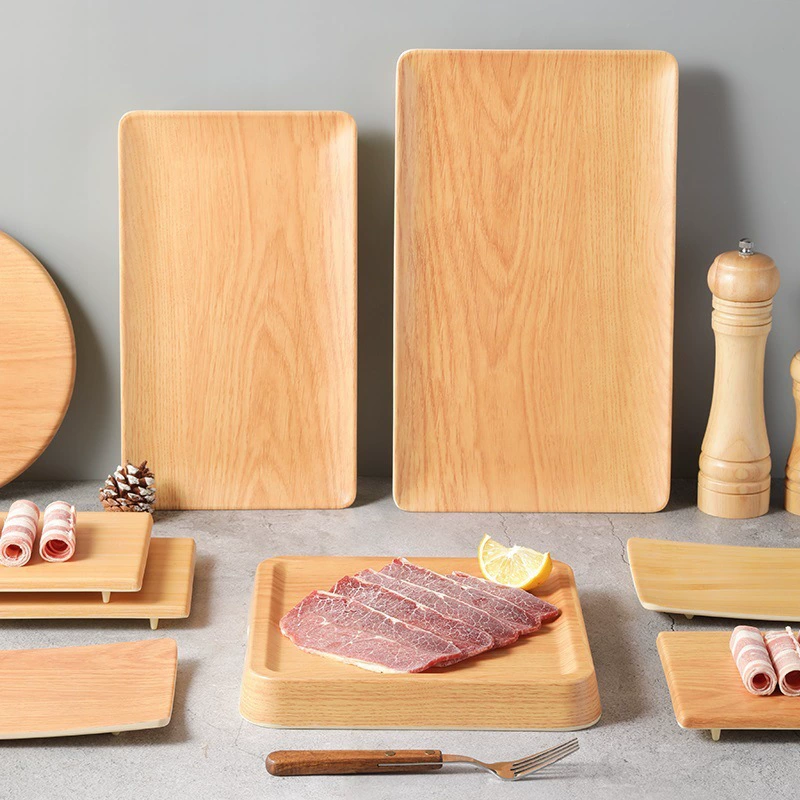 Меламиновая тарелка имитация древесины пластиковый поддон прямоугольный горячий горшок барбекю тарелка длинная плоская тарелка суши прямая продажа