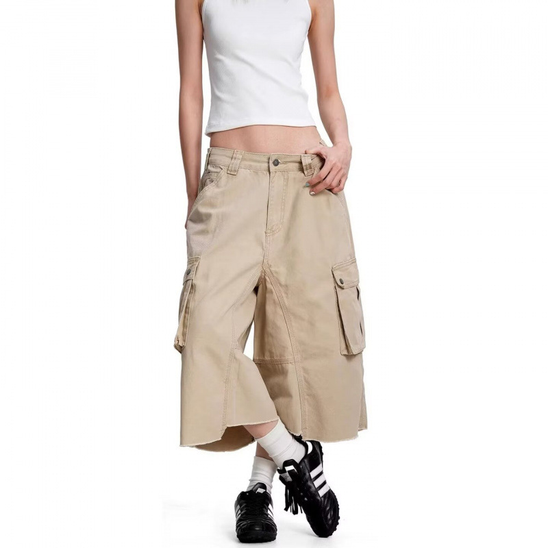 2026 American Retro Design Multi-Pocket Cargo Pants Unisex Loose Wide-Leg Straight Versatile Casual Shorts