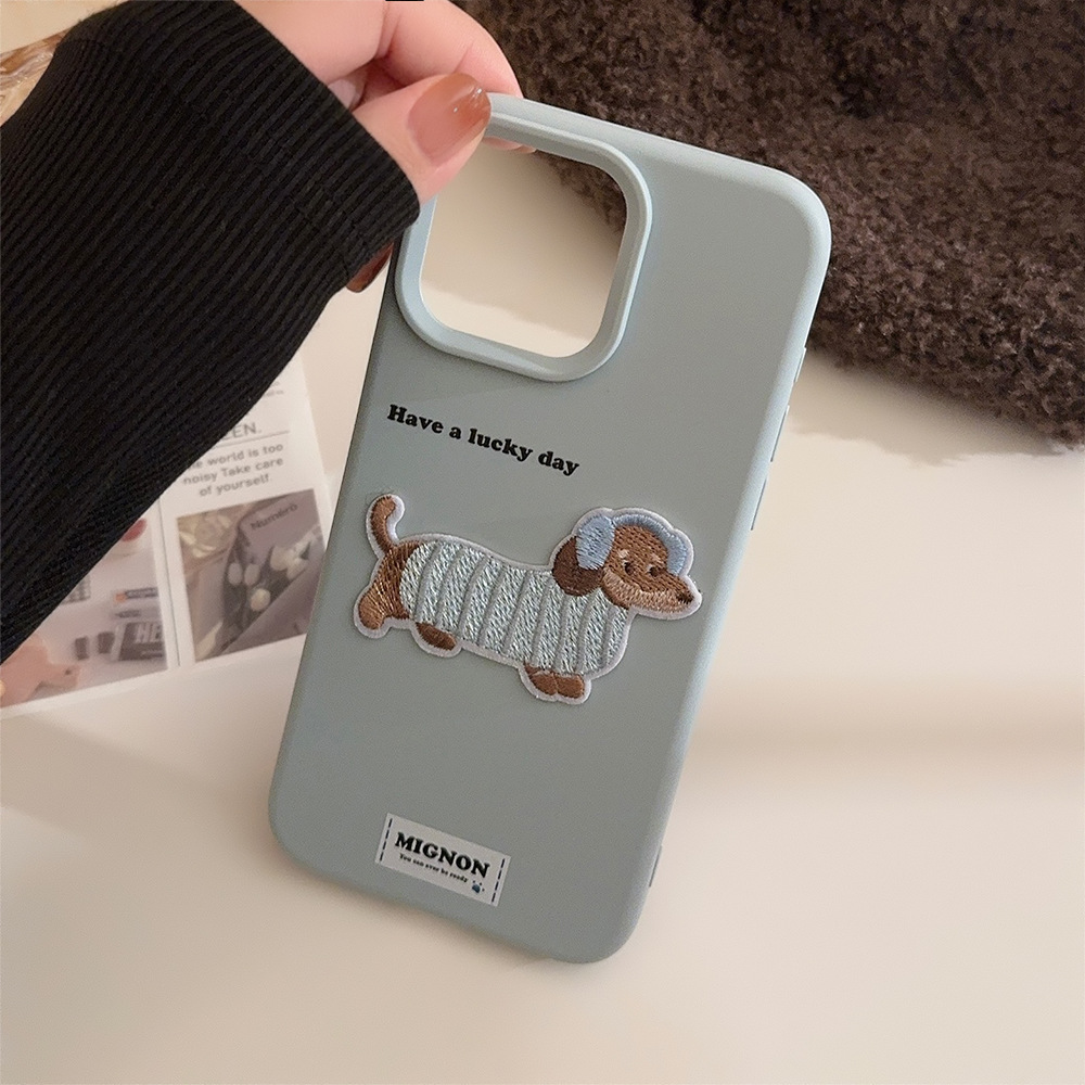 ins suéter bordado cachorro 15pro max manzana 16 caso de teléfono estereoscópico iphone 14 aplica 13 silicona 17