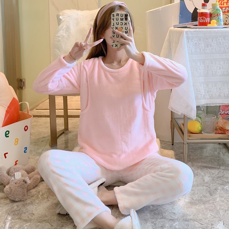Invierno confinamiento ropa franela maternidad pullover postparto ropa de enfermería maternidad Pijamas Mujer WeChat transmisión en vivo ventas directas de la fábrica image 3