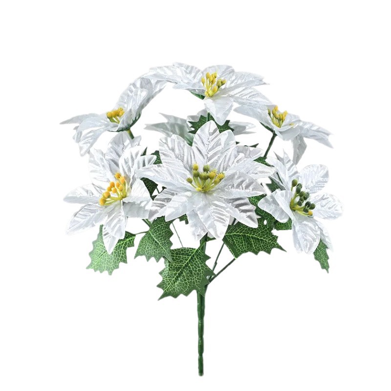 Simulación de 7 flores de Navidad tela de vello flor de Navidad decoración de Año Nuevo decoración de árbol de Navidad cabeza de flores de Navidad