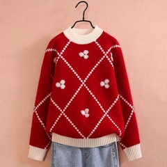 女童紅色毛衣加絨加厚2025冬裝新款洋氣中大兒童打底針織衫拜年衣
