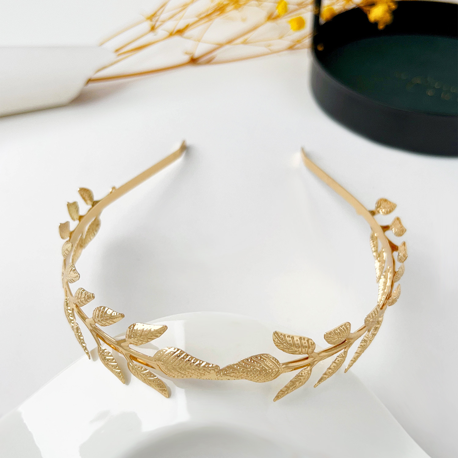 Metal headband-two inner rolled leaves