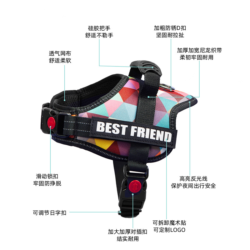 WAOPET correa para el pecho para perros transfronteriza correa para perros grande chaleco ropa con correa para el pecho para mascotas reflectante de noche