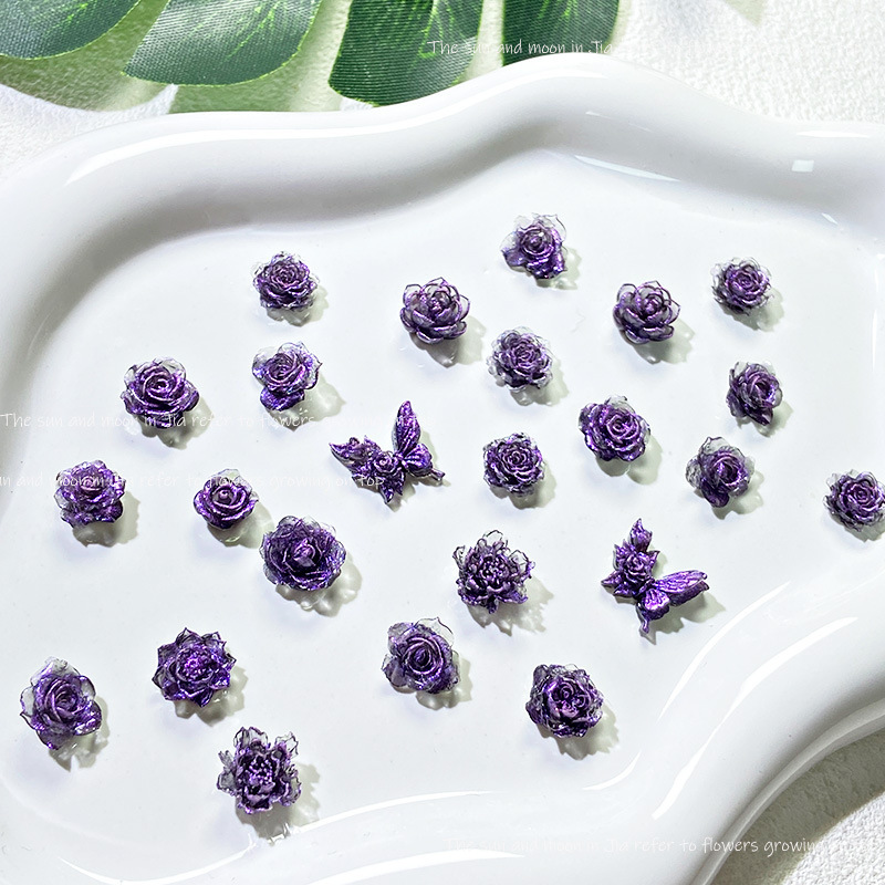 European and American Explosive Purple and Black Soft Flower Nail Art Jewelry Material French Wearable Nail Art Decoration Small Accessories Bracelet Material European and American Explosive Purple and Black Soft Flower Nail Art Jewelry Material French Wearable Nail Art Decoration Small Accessories Bracelet Material