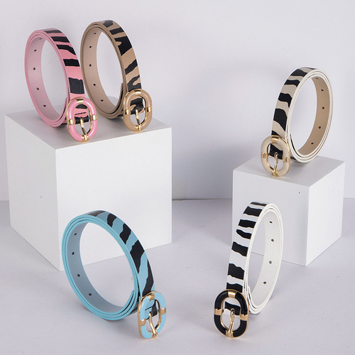 European and American Cross-border Elliptical Buckle Fashion Milky Pattern Versatile Women's Belt High-end Women's Waist Belt Factory