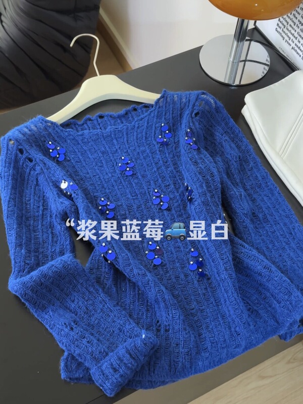 原创设计！不撞衫高品质时尚韩版软糯糯亮片针织毛衣女百搭通勤|undefined
