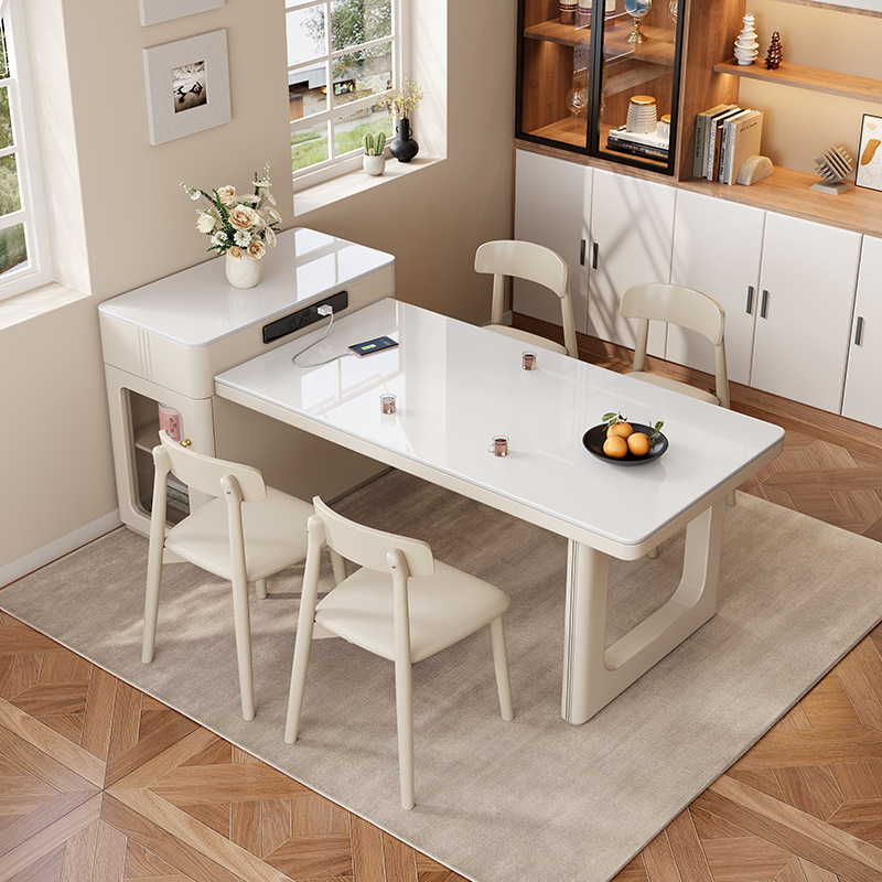 Cream Style Island Table and Chair Combination Home Living Room Small Apartment 2025 New Retractable Slate Dining Table