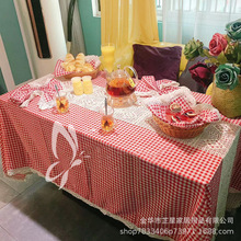 亚马逊跨境节庆户外长方形桌布聚餐布料餐巾垫蕾丝花边格子茶几布