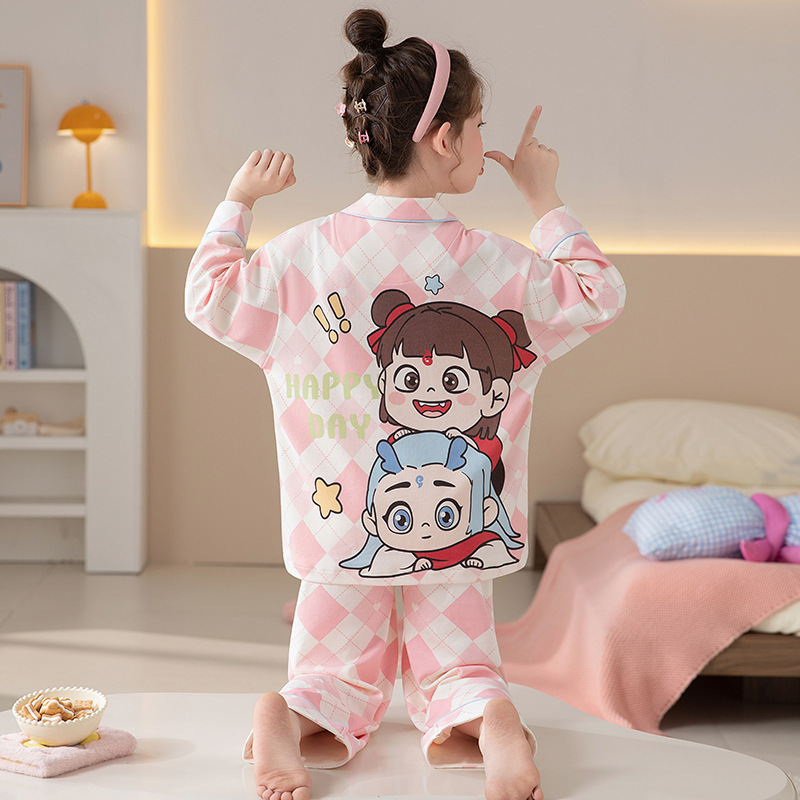 Pijamas de niñas 2025 nueva primavera y otoño algodón de manga larga delgada para niños ropa de casa para niños pequeños set