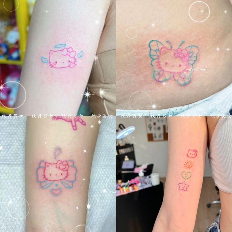 Cartoon Angel Hello Kitty Tattoo Sticker Casual Japanese Style Bow Kt Cat Arm Wrist Waterproof Long-Lasting Female Cartoon Angel Hello Kitty Tattoo Sticker Casual Japanese Style Bow Kt Cat Arm Wrist Waterproof Long-Lasting Female