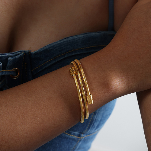 Fashionable Commuting Niche Minimalist Geometric Snake Bone Chain Layered Stackable Design Titanium Steel Gold Plated Bracelet