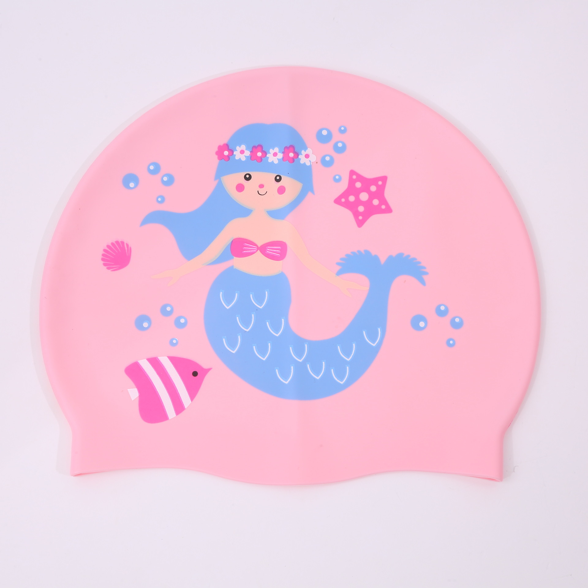 Gorro de baño de dibujos animados de silicona para niños, cabello largo para niñas, protección para los oídos impermeable, sin estrangulamiento, lindo gorro de natación, equipo de natación