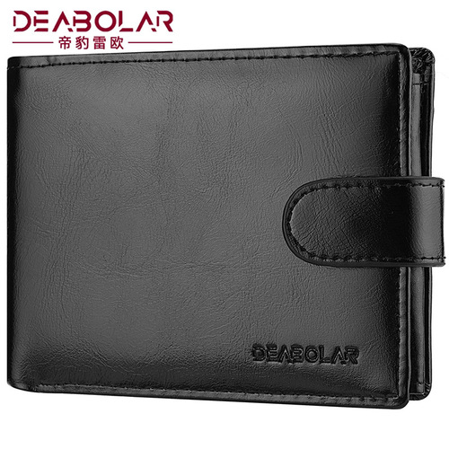 Wallet cross-border short horizontal wallet retro men's buckle pu wallet multi-functional men's wallet large capacity