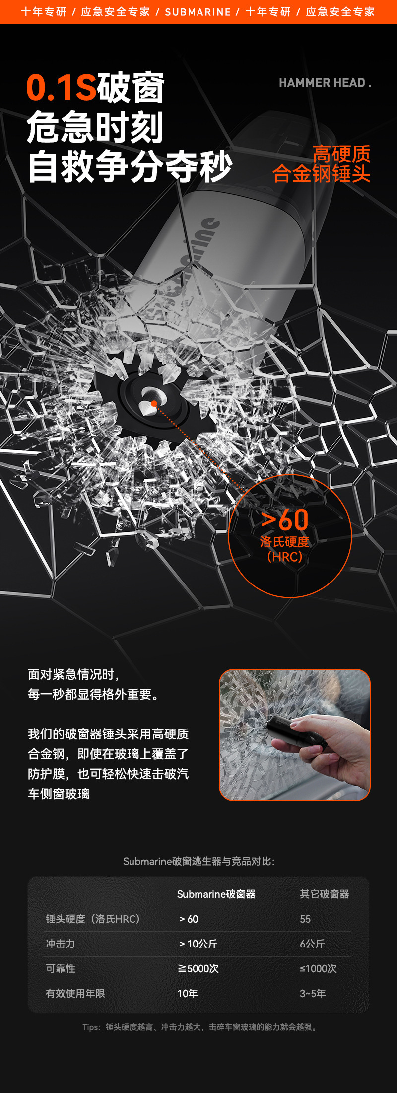 New Car Safety Hammer, Vehicle-Mounted Escape Hammer, Multi-Functional Window Breaker, Seatbelt Cutter, Portable Car Safety Hammer