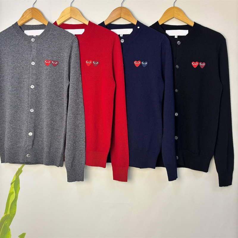Japanese Style川久保圆领爱心Play情侣款保龄100%羊毛针织开衫毛衣外套男女款
