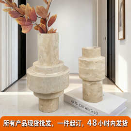 简约现代黄洞石大理石花瓶摆件样板间客厅卧室玄关电视柜家居饰品
