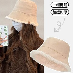 羊羔绒双面渔夫帽女秋冬季百搭显脸小盆帽加厚保暖防风防寒水桶帽
