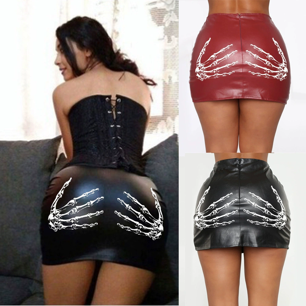 Печать PU короткая юбка женская европейская и американская трансграничная сексуальная кожаная юбка на молнии