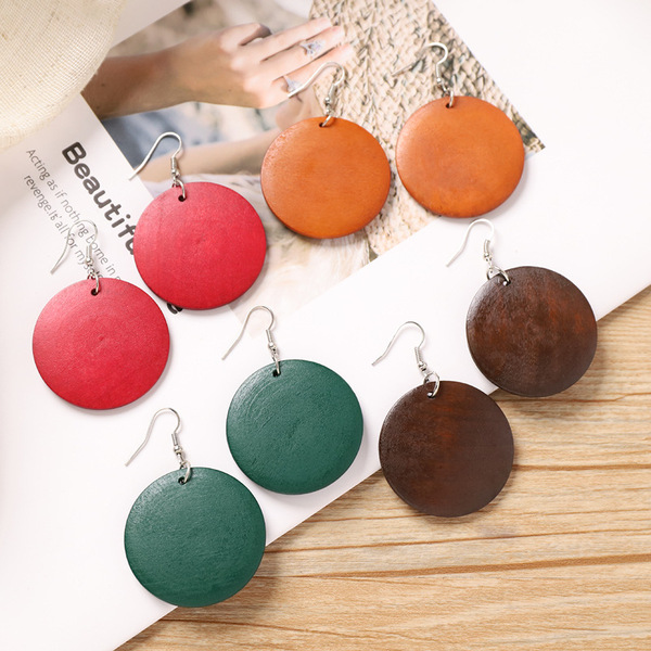 Demi-season retro wooden earrings