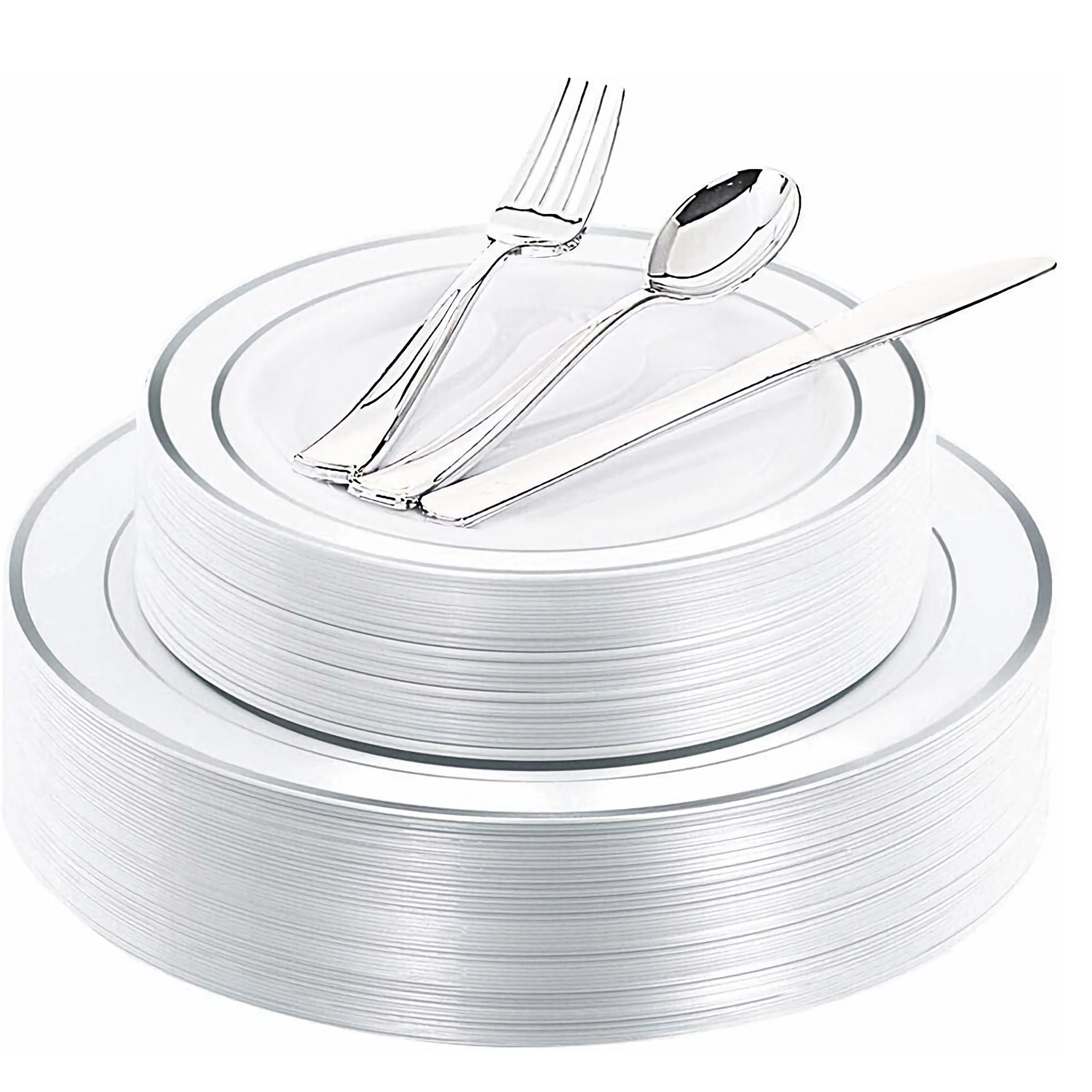 Plato desechable transfronterizo 7.5 9 10.25 pulgadas Plato de plástico con fondo negro y Phnom Penh Plato alimenticio dorado PS