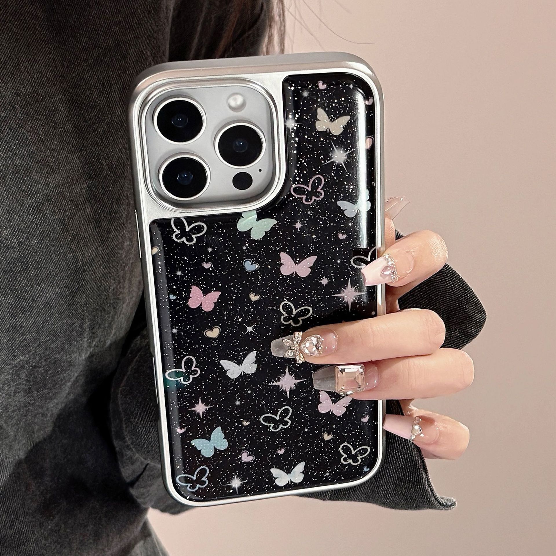 Estrella de dibujos animados coreana estrella flash rosa mariposa para Apple 15Pro pareja 16ProMax epoxi 14/13 nuevo 15PM
