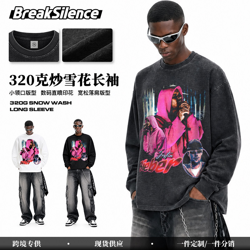 Retro long-sleeved T-shirt Scarface movie digital direct-print loose-fit Xinjiang cotton crew-neck top for autumn and winter men
