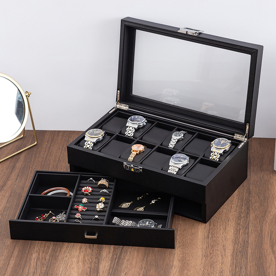 Caja Organizadora de Relojes, Joyas y Lentes de Madera para Almacenamiento y Exhibición