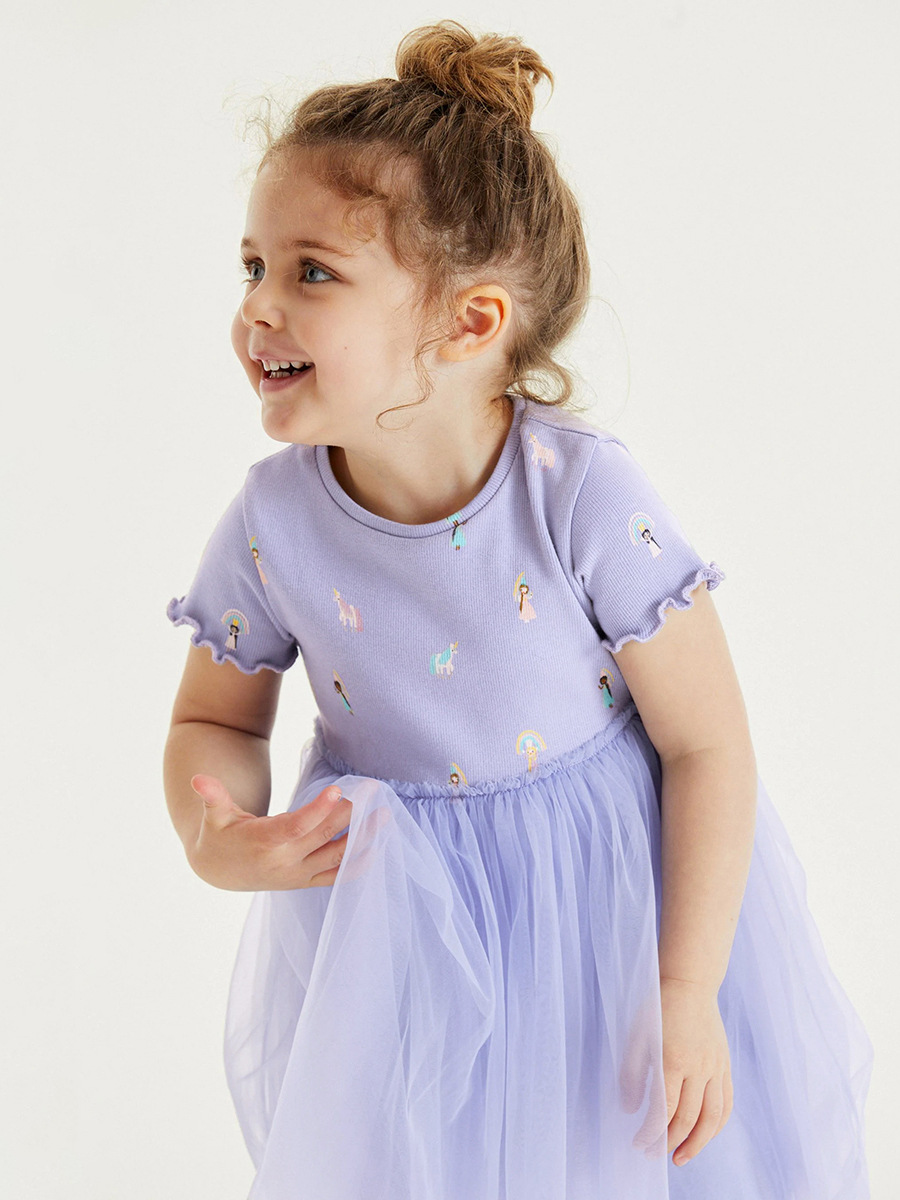Vestido de niña de dibujos animados de estilo europeo y americano de verano manga corta vestido de princesa para niños